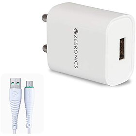ZEBRONICS Zeb-MA5211 USB Charger Adapter with 1 Metre Micro USB Cable Fast Charge for Mobile Phone/Tablets (White).