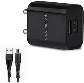 ZEBRONICS Zeb-MA5222 USB Charger Adapter with 1 Metre Micro USB Cable 2 USB Ports for Mobile Phone/Tablets (Black).