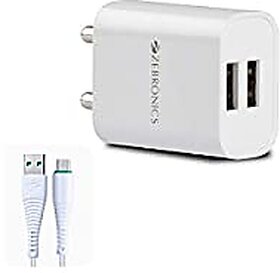 ZEBRONICS Zeb-MA5222 USB Charger Adapter with 1 Metre Micro USB Cable 2 USB Ports for Mobile Phone/Tablets (White).