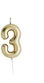 Lalantopparties '3' Acrylic Candles For Theme decoration, birthday,surprise decoration candle Gold
