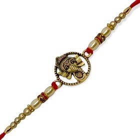 Vighnaharta Ganesh Gold and Rhodium Plated Alloy Rakhi for Lovely Brother [VFJ1136RKG]