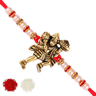 Vighnaharta Spiral Om Gold Plated Alloy Rakhi for Lovely Brother  [VFJ1140RKG ]