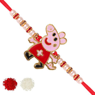 Peppa Pig Cartoon rakhi for sweet kids with beads, pearls [VFJ1154RKG ]