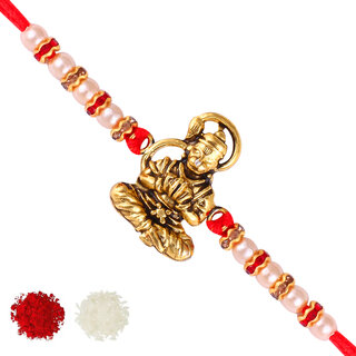 Vighnaharta Jai Hanuman Gold Plated Alloy Rakhi for Lovely Brother  [VFJ1139RKG ]