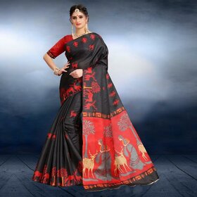 SVB Saree  Black    Animal Printed Khadi silk saree With Blouse Piece For Women