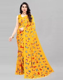 SVB Saree Yellow Colour Butterfly Printed Georgette saree