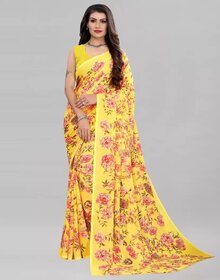 SVB Saree Yellow Colour Floral Printed Georgette Saree