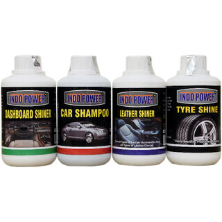 Indo Power Dashboard Shiner 250Ml.+Car Wash Shampoo 250Ml.+ Tyre Shiner 250Ml.+ Leather Shiner 250Ml. Combo Pack