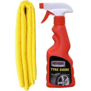 Indo Power Tyre  Shiner Spray 250Ml.+ 1Pc Car Microfiber Cloth Yellow.