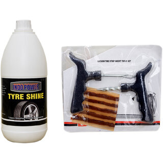 Indo Power Tyre Shiner 1Ltr+ Tubelass Smart Panchar Kit.