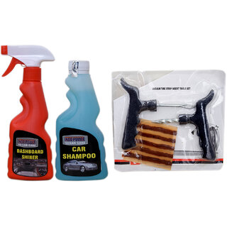 Indo Power Dashboard  Shiner Spray 250Ml+ Car Shampoo 250Ml+ Tubelass Smart Panchar Kit.