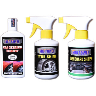 Indo Power Dashboard Shiner Gun 250Ml.+Tyre Shiner Gun 250Ml.+Scratch Remover 100Gm.