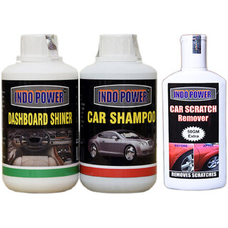Indo Power Car Shampoo 250Ml+ Dashboard Shiner 250Ml+  Scratch Remover 200Gm.