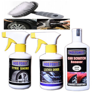 Indo Power Tyre Shiner Gun 250Ml.+Leather Shiner Gun 250Ml.+Car Scratch Remover 200Gm.+All Tyre Cleaning Brush