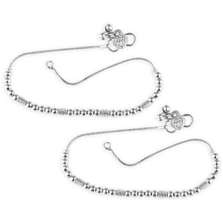Vighnaharta Traditional White Metal Anklets Payal Pair for Women Girls  [VFJ1008PYL]