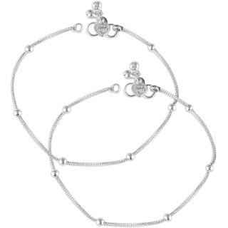 Vighnaharta Traditional White Metal Anklets Payal Pair for Women Girls  [VFJ1009PYL]