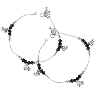 Vighnaharta Traditional White /Black Metal Anklets Payal Pair for Women Girls  [VFJ1014PYL]