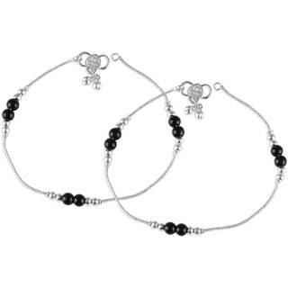 Vighnaharta Traditional White /Black Metal Anklets Payal Pair for Women Girls  [VFJ1017PYL]