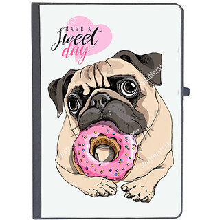 UDNAG Ruled Notebook Diary 'Pug & Doughnut | Pug with Pink Round Doughnut', [A5 80Pages 80GSM]