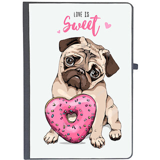 UDNAG Ruled Notebook Diary 'Pug & Doughnut | Pug with Pink Heart Doughnut', [A5 80Pages 80GSM]
