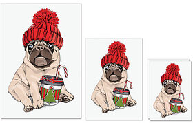 UDNAG Untearable Waterproof Stickers 155GSM 'Christmas | Christmas Pug' A4 x 1pc, A5 x 1pc & A6 x 2pc