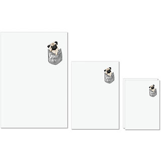UDNAG Untearable Waterproof Stickers 155GSM 'Pug | Pug in Pocket' A4 x 1pc, A5 x 1pc & A6 x 2pc