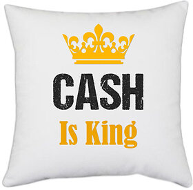 UDNAG White Polyester 'King | Cash is King' Pillow Cover [16 Inch X 16 Inch]