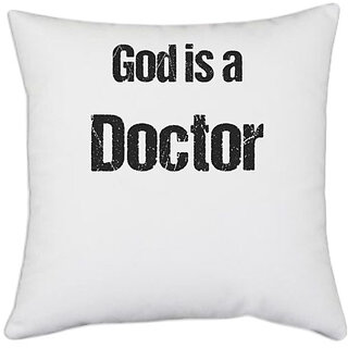 UDNAG White Polyester 'Doctor |  is a Docter' Pillow Cover [16 Inch X 16 Inch]