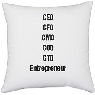 UDNAG White Polyester 'Corporate Titles | CEO CFO CMO COO CTO' Pillow Cover [16 Inch X 16 Inch]
