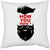 UDNAG White Polyester 'Beared | How you doing' Pillow Cover [16 Inch X 16 Inch]