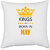 UDNAG White Polyester 'Birthday | Kings are born in May' Pillow Cover [16 Inch X 16 Inch]