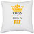 UDNAG White Polyester 'Birthday | Kings are born in July' Pillow Cover [16 Inch X 16 Inch]