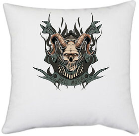 UDNAG White Polyester 'Death | Death hell motor' Pillow Cover [16 Inch X 16 Inch]