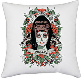UDNAG White Polyester 'Death | Vengeance' Pillow Cover [16 Inch X 16 Inch]