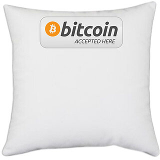 UDNAG White Polyester 'Crycryptocurrency | Bitcoin accepted here' Pillow Cover [16 Inch X 16 Inch]