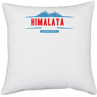 UDNAG White Polyester 'Himalaya Mountain' Pillow Cover [16 Inch X 16 Inch]