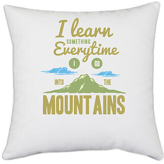 UDNAG White Polyester 'Mountains' Pillow Cover [16 Inch X 16 Inch]