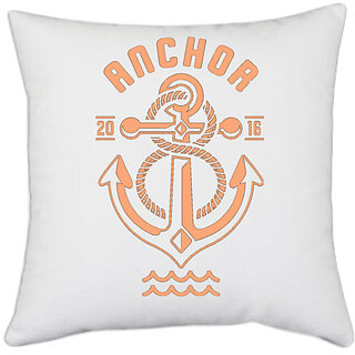 UDNAG White Polyester 'Anchor' Pillow Cover [16 Inch X 16 Inch]