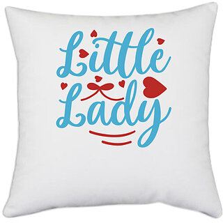 UDNAG White Polyester 'Lady | LITTLE LADY' Pillow Cover [16 Inch X 16 Inch]
