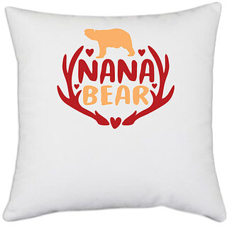 UDNAG White Polyester 'Bear | Nana bear' Pillow Cover [16 Inch X 16 Inch]