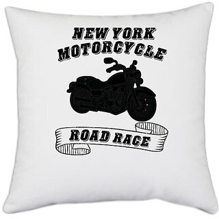 UDNAG White Polyester 'Rider | New york' Pillow Cover [16 Inch X 16 Inch]