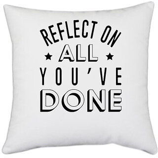 UDNAG White Polyester '| REFLECT ON' Pillow Cover [16 Inch X 16 Inch]