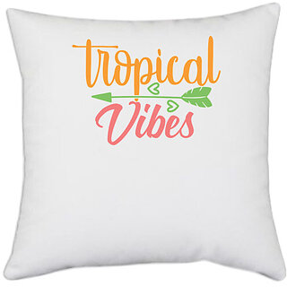 UDNAG White Polyester 'Summer | Tropical Vibes' Pillow Cover [16 Inch X 16 Inch]