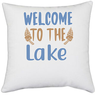 UDNAG White Polyester 'Lake | Well to the' Pillow Cover [16 Inch X 16 Inch]
