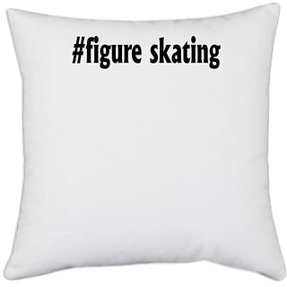 UDNAG White Polyester 'Skating | figure skating' Pillow Cover [16 Inch X 16 Inch]