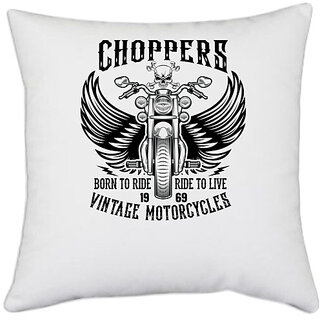 UDNAG White Polyester 'Vintage Motorcycle | Choppers' Pillow Cover [16 Inch X 16 Inch]