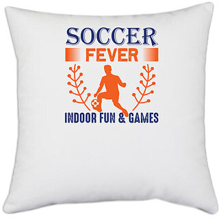 UDNAG White Polyester 'Football | Soccer fever' Pillow Cover [16 Inch X 16 Inch]
