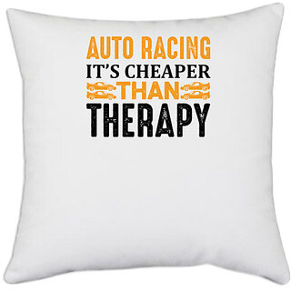 UDNAG White Polyester 'Racing | Auto racing' Pillow Cover [16 Inch X 16 Inch]