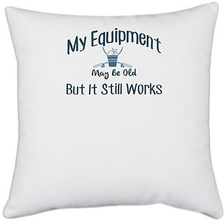 UDNAG White Polyester 'Fishing | My equipment' Pillow Cover [16 Inch X 16 Inch]