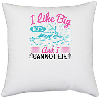 UDNAG White Polyester 'Girls trip | i like big boats and i cannot lie' Pillow Cover [16 Inch X 16 Inch]